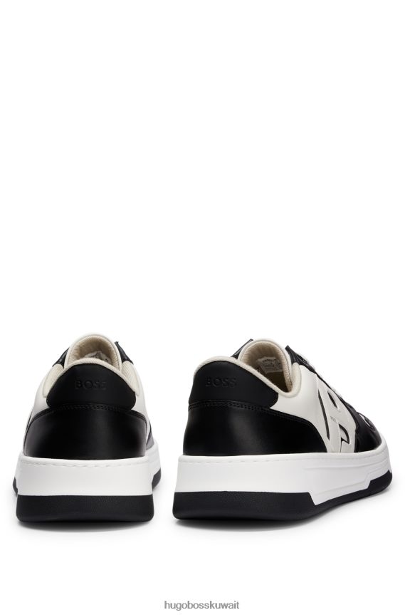 4TFNJN4649 أبيض أسود Hugo Boss حذاء رياضي هوغو برباط ونعل أبيض مصنوع من جلد نابا الصناعي