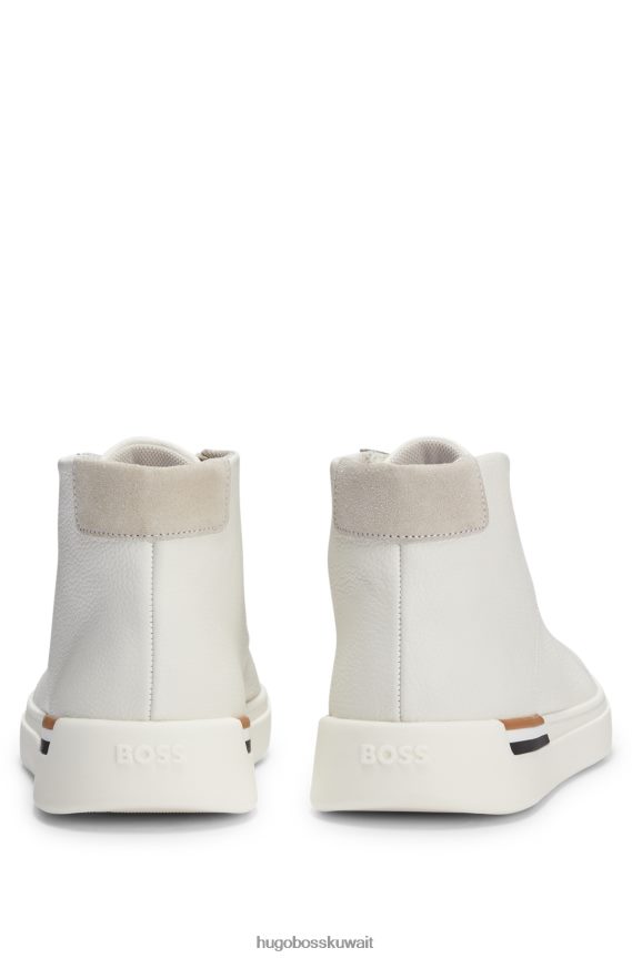 4TFNJN4651 أبيض Hugo Boss حذاء رياضي عالي الجودة مصنوع من الجلد الصناعي مع شريط هوغو باللون الأبيض