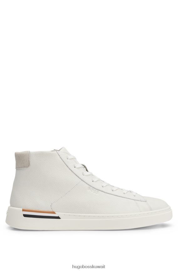 4TFNJN4651 أبيض Hugo Boss حذاء رياضي عالي الجودة مصنوع من الجلد الصناعي مع شريط هوغو باللون الأبيض