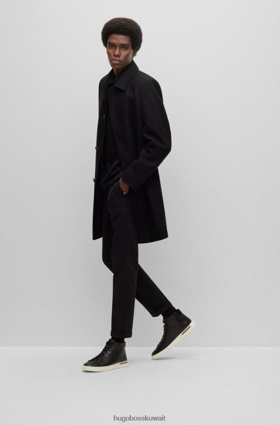 4TFNJN4652 أسود Hugo Boss حذاء رياضي أسود عالي الجودة من الجلد الصناعي مع شريط هوغو المميز