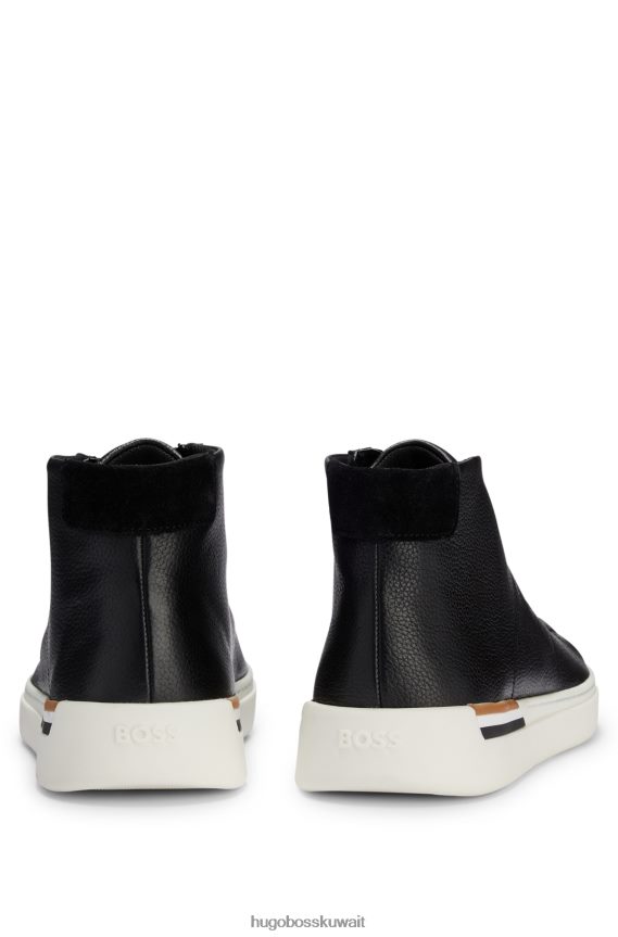 4TFNJN4652 أسود Hugo Boss حذاء رياضي أسود عالي الجودة من الجلد الصناعي مع شريط هوغو المميز