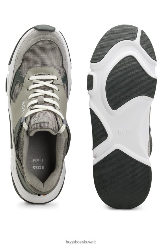 4TFNJN4653 رمادي فاتح Hugo Boss حذاء رياضي برباط من مواد مختلطة مع جلد هوغو باللون الرمادي الفاتح