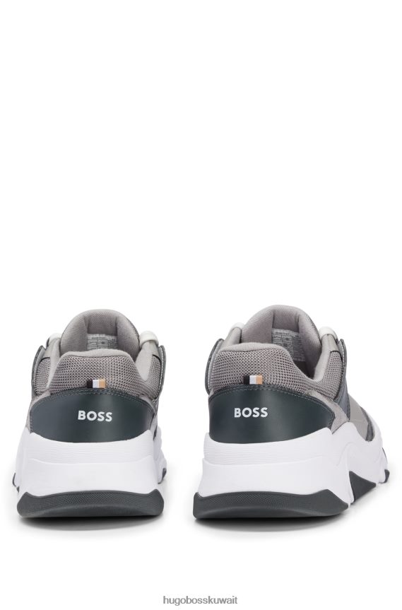 4TFNJN4653 رمادي فاتح Hugo Boss حذاء رياضي برباط من مواد مختلطة مع جلد هوغو باللون الرمادي الفاتح