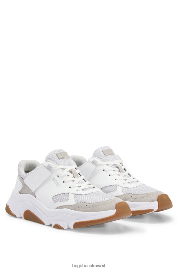 4TFNJN4654 أبيض Hugo Boss حذاء رياضي هوغو أبيض اللون بأربطة ومادة مختلطة مع جلد مربوط