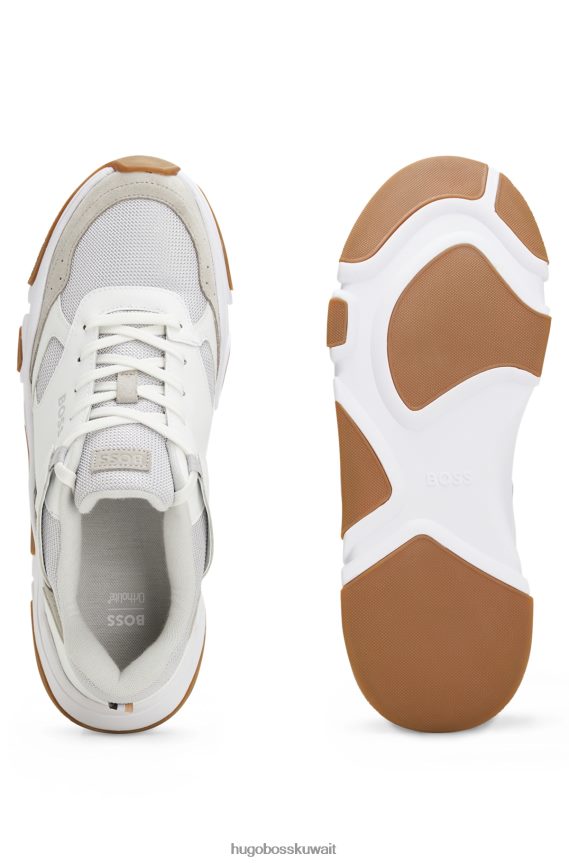 4TFNJN4654 أبيض Hugo Boss حذاء رياضي هوغو أبيض اللون بأربطة ومادة مختلطة مع جلد مربوط
