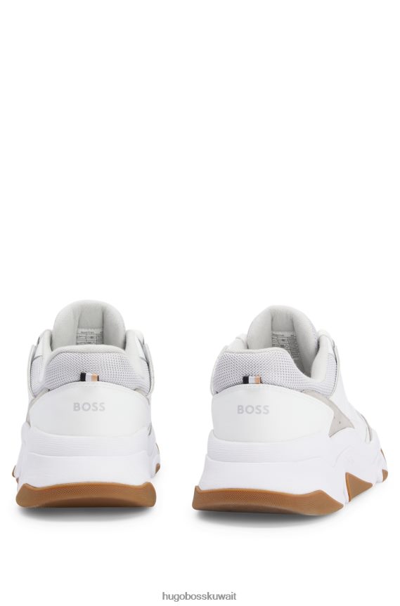 4TFNJN4654 أبيض Hugo Boss حذاء رياضي هوغو أبيض اللون بأربطة ومادة مختلطة مع جلد مربوط