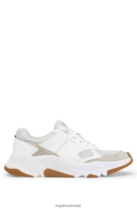 4TFNJN4654 أبيض Hugo Boss حذاء رياضي هوغو أبيض اللون بأربطة ومادة مختلطة مع جلد مربوط