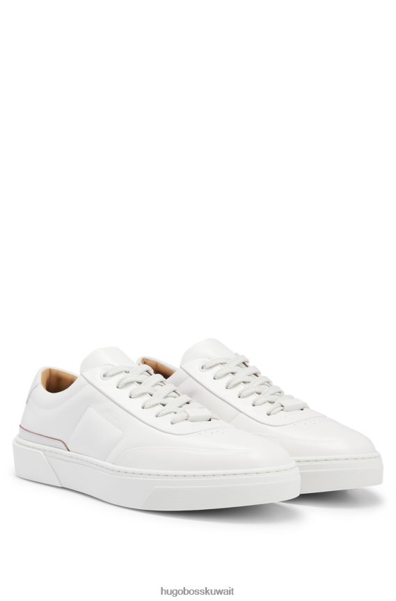 4TFNJN4655 أبيض Hugo Boss حذاء رياضي هوغو من الجلد الأبيض مع حلقة دانتيل تحمل الشعار
