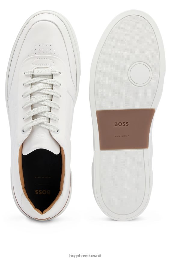 4TFNJN4655 أبيض Hugo Boss حذاء رياضي هوغو من الجلد الأبيض مع حلقة دانتيل تحمل الشعار