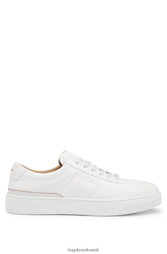 4TFNJN4655 أبيض Hugo Boss حذاء رياضي هوغو من الجلد الأبيض مع حلقة دانتيل تحمل الشعار