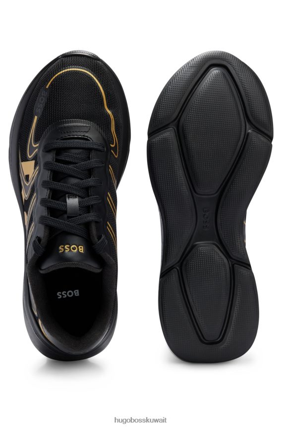4TFNJN4658 أسود Hugo Boss حذاء رياضي بسيط من مواد مختلطة مع تفاصيل الشعار باللون الأسود