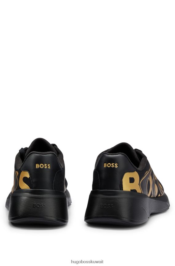 4TFNJN4658 أسود Hugo Boss حذاء رياضي بسيط من مواد مختلطة مع تفاصيل الشعار باللون الأسود