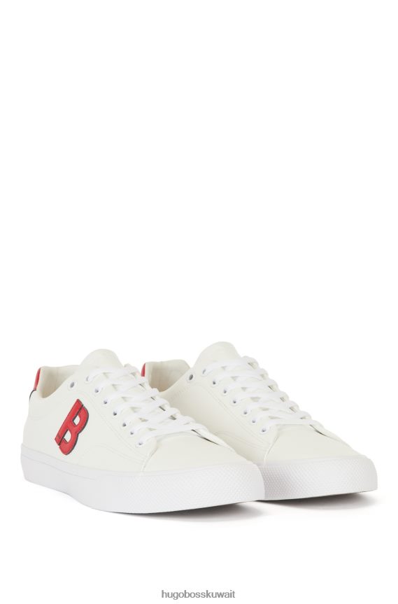 4TFNJN4665 أبيض Hugo Boss حذاء رياضي أبيض منخفض مع تفاصيل هوغو متباينة على شكل حرف 'b'