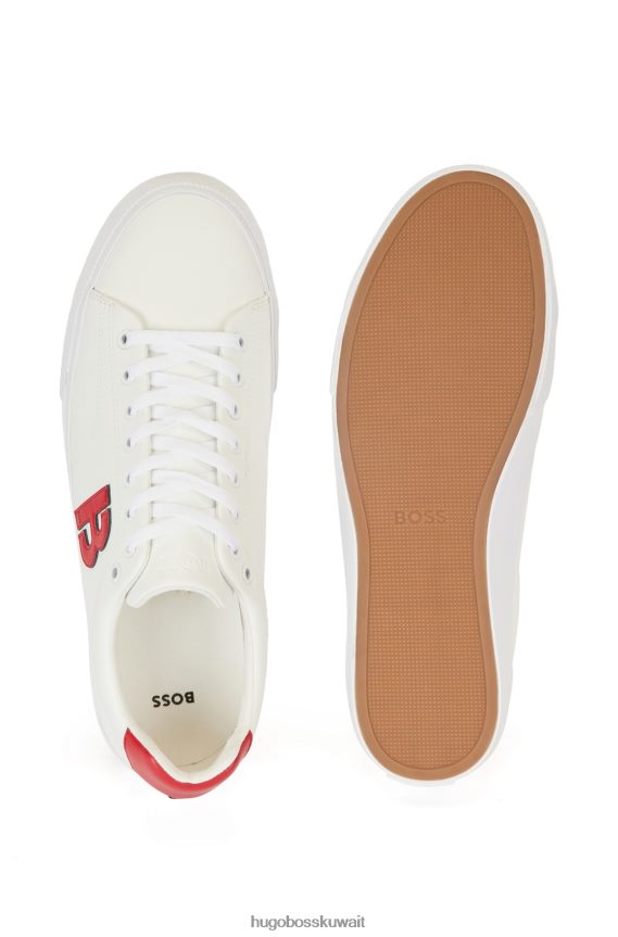 4TFNJN4665 أبيض Hugo Boss حذاء رياضي أبيض منخفض مع تفاصيل هوغو متباينة على شكل حرف 'b'