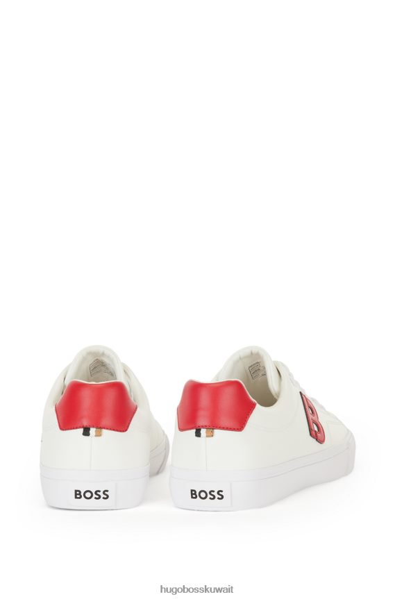 4TFNJN4665 أبيض Hugo Boss حذاء رياضي أبيض منخفض مع تفاصيل هوغو متباينة على شكل حرف 'b'