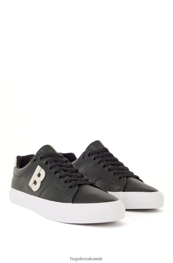 4TFNJN4668 أسود Hugo Boss حذاء رياضي هوغو أسود منخفض الرقبة مع تفاصيل حرف "B" متباين