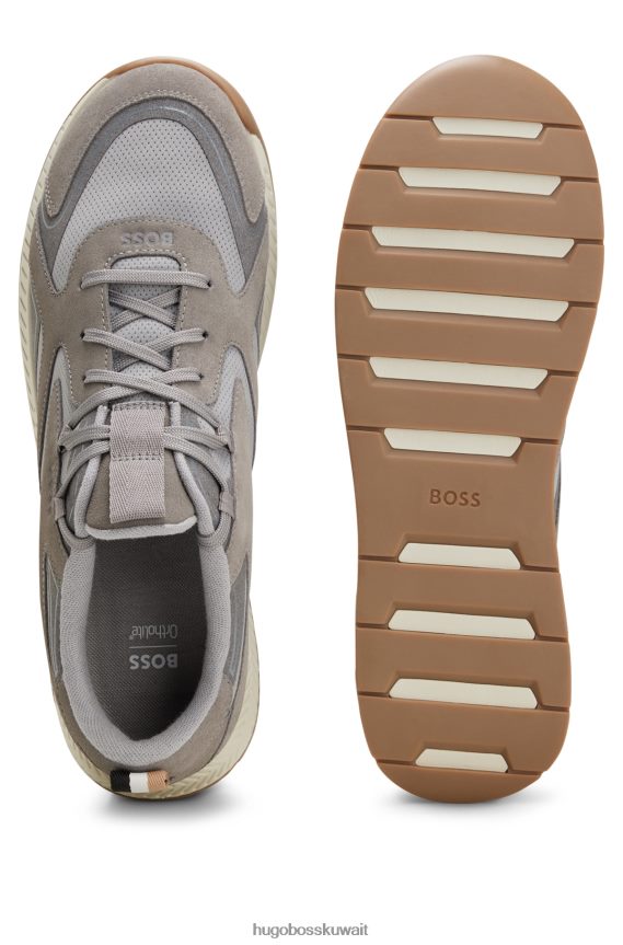 4TFNJN4670 رمادي Hugo Boss حذاء رياضي من مواد مختلطة مع تفاصيل الشعار باللون الرمادي Hugo