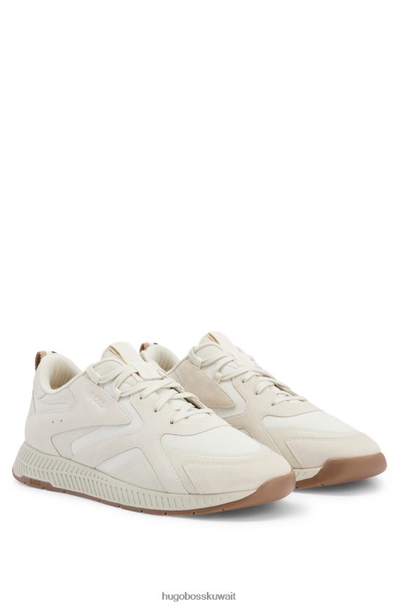 4TFNJN4671 أبيض Hugo Boss حذاء رياضي أبيض من مواد مختلطة مع تفاصيل شعار هوغو