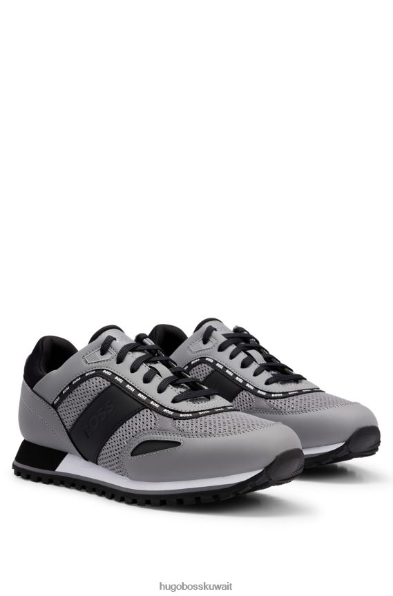 4TFNJN4672 رمادي Hugo Boss حذاء رياضي من مواد مختلطة مع تفاصيل الشعار بلون رمادي هوغو