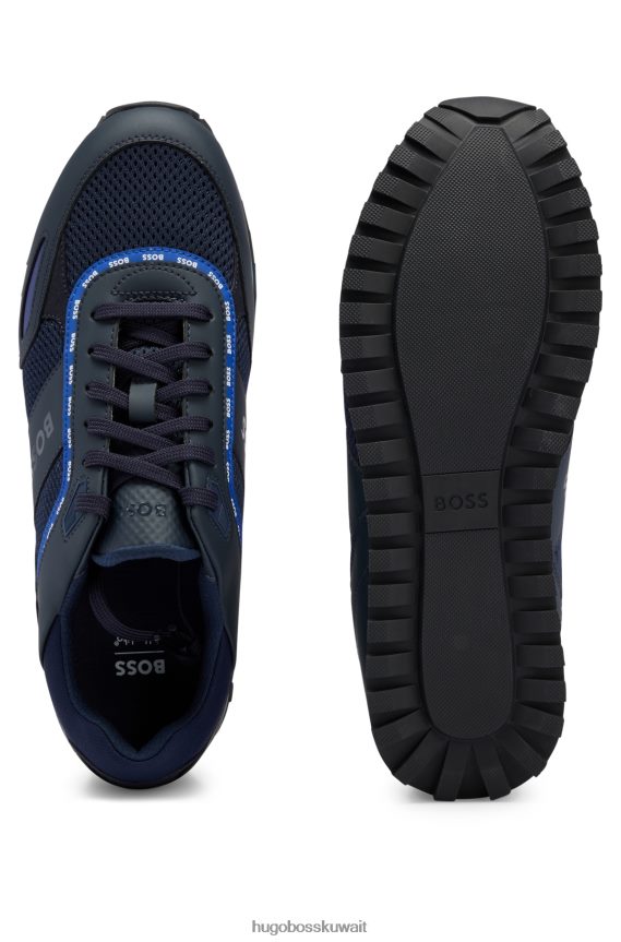 4TFNJN4673 أزرق غامق Hugo Boss حذاء رياضي هوغو بمواد مختلطة باللون الأزرق الداكن مع تفاصيل الشعار