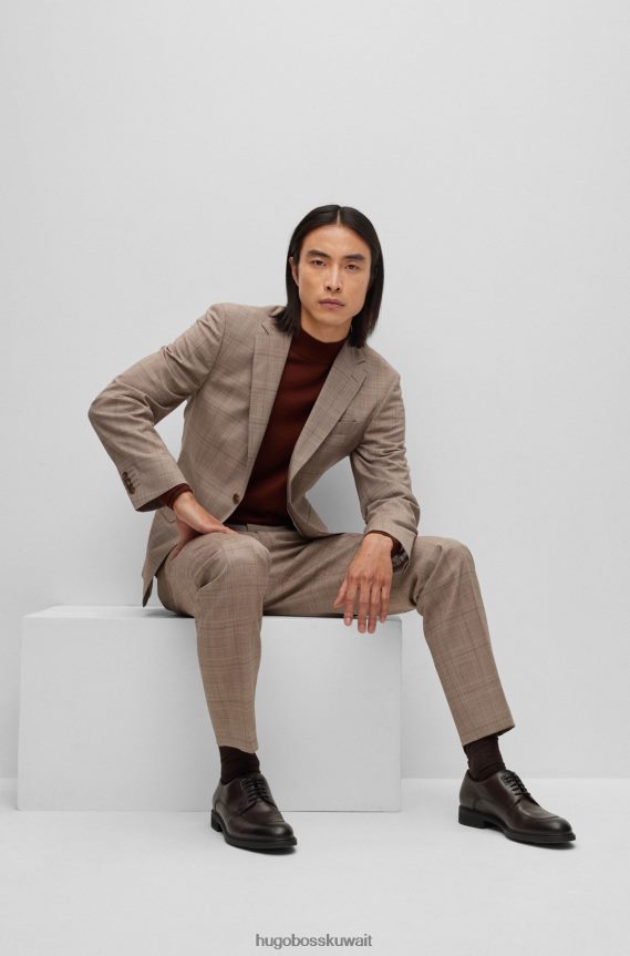 4TFNJN4675 بني غامق Hugo Boss حذاء هوغو ديربي من الجلد المدبوغ مع بطانة مريحة باللون البني الداكن