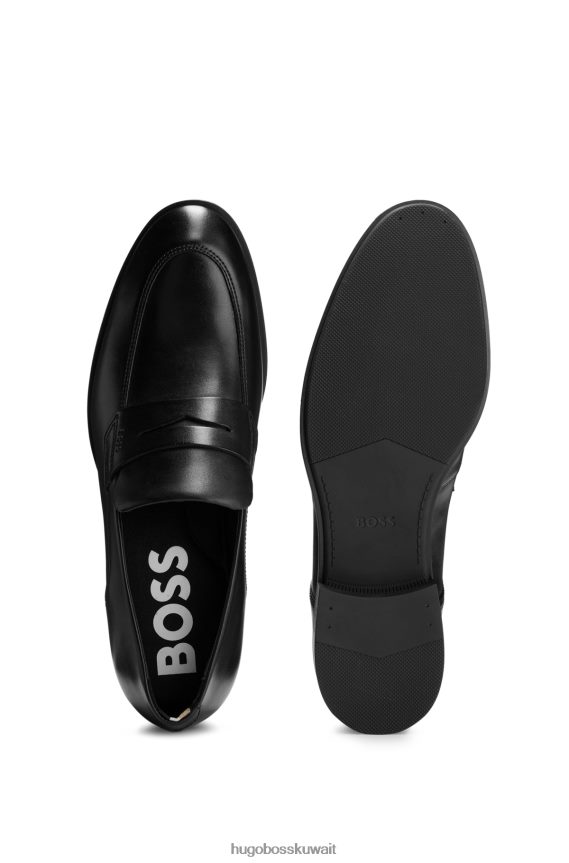 4TFNJN4677 أسود Hugo Boss حذاء Hugo من الجلد مع شعار Emed ونعل خارجي خفيف الوزن