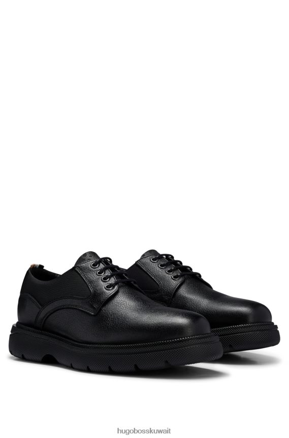 4TFNJN4680 أسود Hugo Boss حذاء ديربي أسود من مواد مختلطة مع هوغو من الجلد المحبب