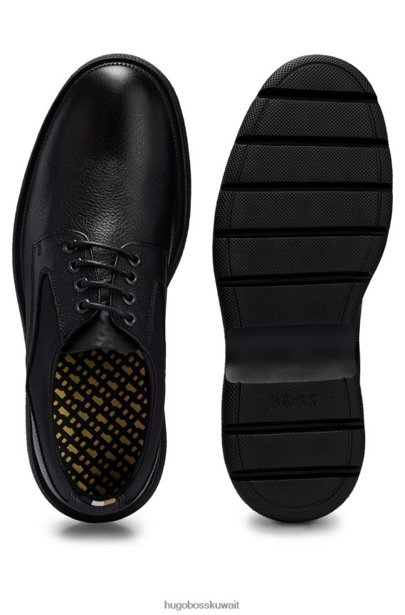 4TFNJN4680 أسود Hugo Boss حذاء ديربي أسود من مواد مختلطة مع هوغو من الجلد المحبب