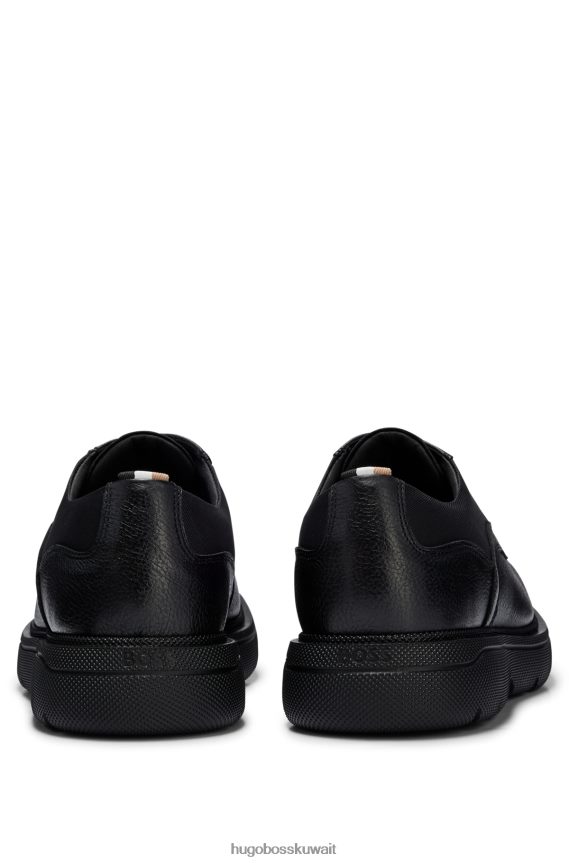 4TFNJN4680 أسود Hugo Boss حذاء ديربي أسود من مواد مختلطة مع هوغو من الجلد المحبب
