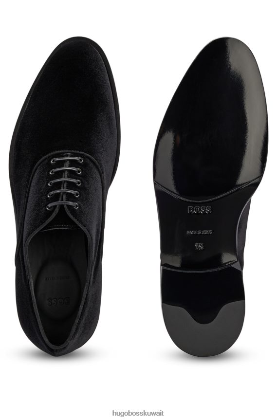 4TFNJN4681 أسود Hugo Boss حذاء أكسفورد إيطالي مخملي بنعل جلدي هوغو أسود