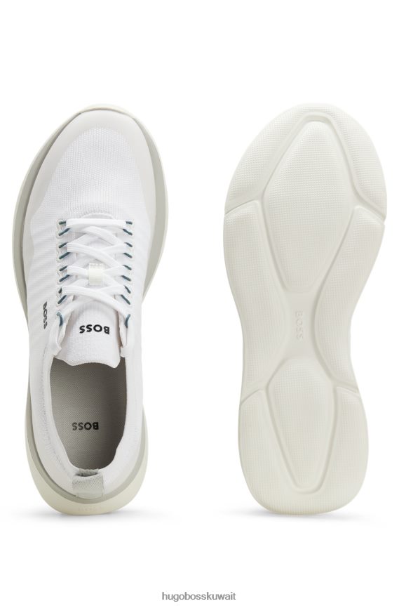 4TFNJN4685 أبيض Hugo Boss حذاء رياضي على شكل جورب مع علامة تجارية متباينة باللون الأبيض