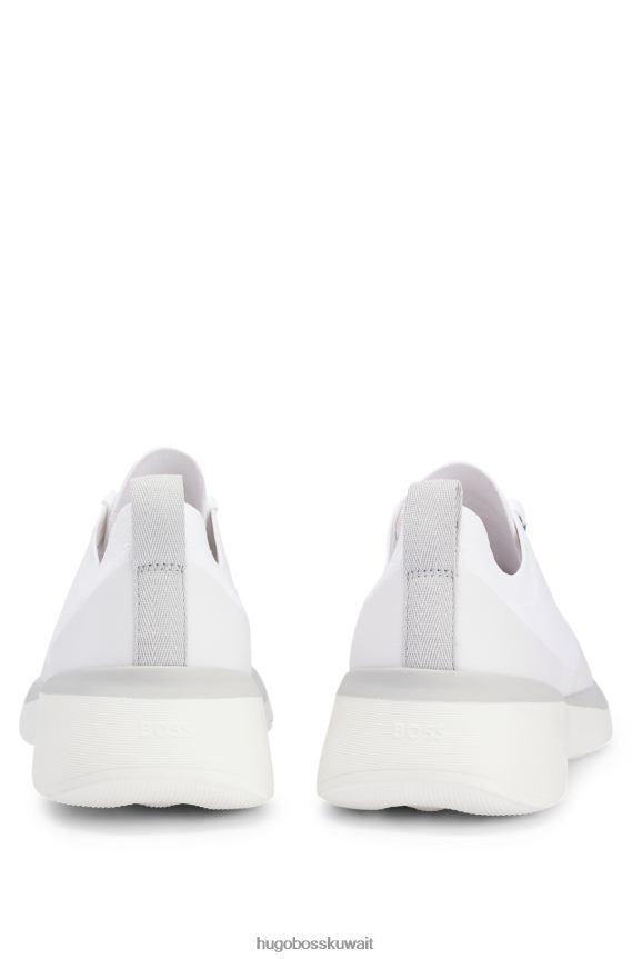 4TFNJN4685 أبيض Hugo Boss حذاء رياضي على شكل جورب مع علامة تجارية متباينة باللون الأبيض