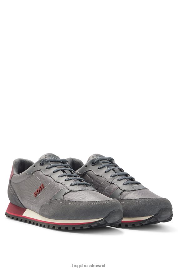 4TFNJN4690 رمادي Hugo Boss حذاء رياضي هوغو للجري مصنوع من مواد مختلطة مع شعار مرتفع باللون الرمادي