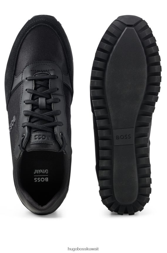 4TFNJN4691 أسود Hugo Boss حذاء رياضي بأسلوب الجري مصنوع من مواد مختلطة مع شعار هوغو أسود بارز
