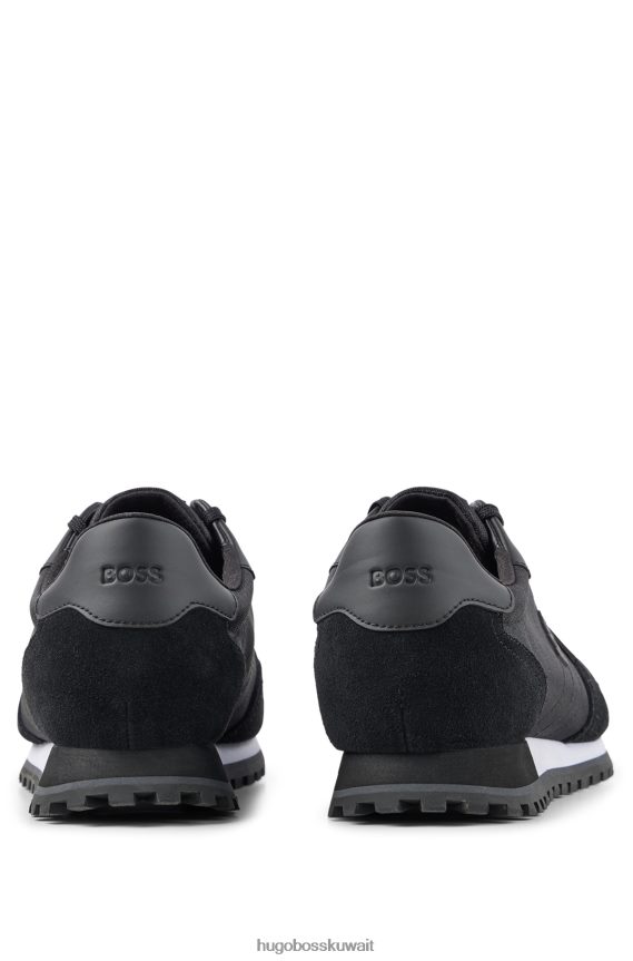 4TFNJN4691 أسود Hugo Boss حذاء رياضي بأسلوب الجري مصنوع من مواد مختلطة مع شعار هوغو أسود بارز