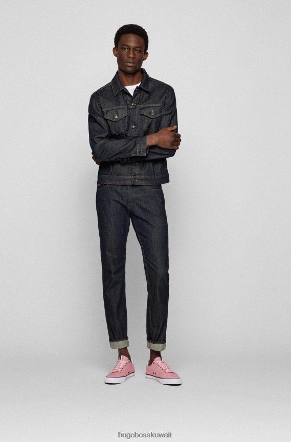 4TFNJN4693 وردي فاتح Hugo Boss حذاء رياضي من القماش القطني مزين بشريط هوغو باللون الوردي الفاتح