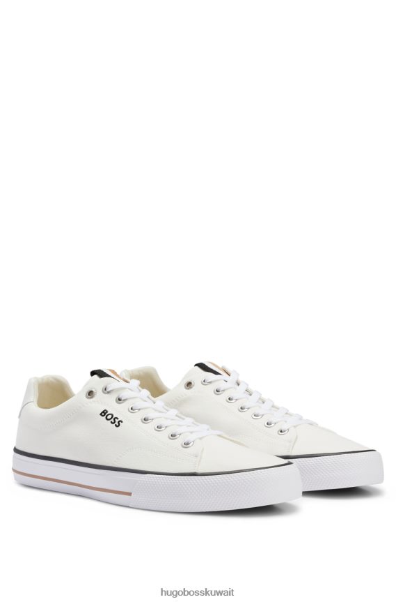 4TFNJN4695 أبيض Hugo Boss حذاء رياضي من قماش القطن باللون الأبيض من Hugo مع زخرفة مخططة مميزة