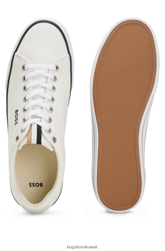 4TFNJN4695 أبيض Hugo Boss حذاء رياضي من قماش القطن باللون الأبيض من Hugo مع زخرفة مخططة مميزة