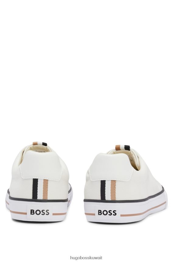 4TFNJN4695 أبيض Hugo Boss حذاء رياضي من قماش القطن باللون الأبيض من Hugo مع زخرفة مخططة مميزة