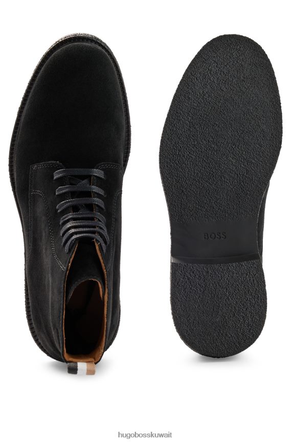 4TFNJN4697 أسود Hugo Boss نصف حذاء من جلد الغزال مع شعار Emed