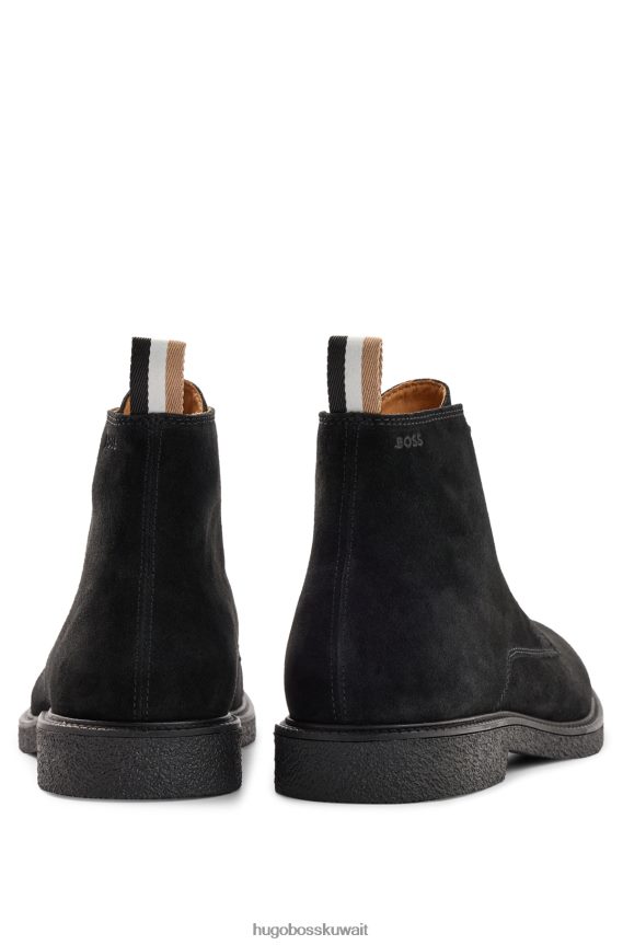 4TFNJN4697 أسود Hugo Boss نصف حذاء من جلد الغزال مع شعار Emed