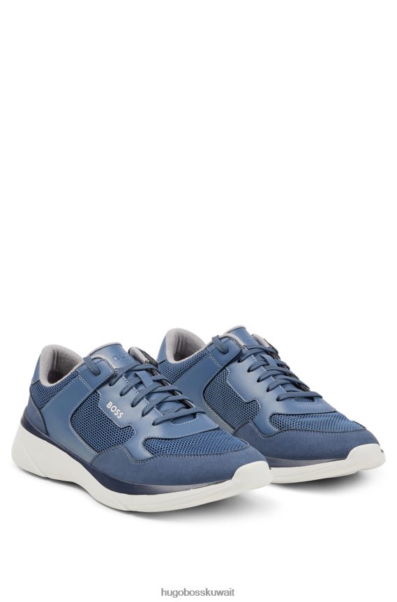 4TFNJN4702 أزرق Hugo Boss حذاء Hugo الهجين باللون الأزرق مع جلد وشبكة مربوطة