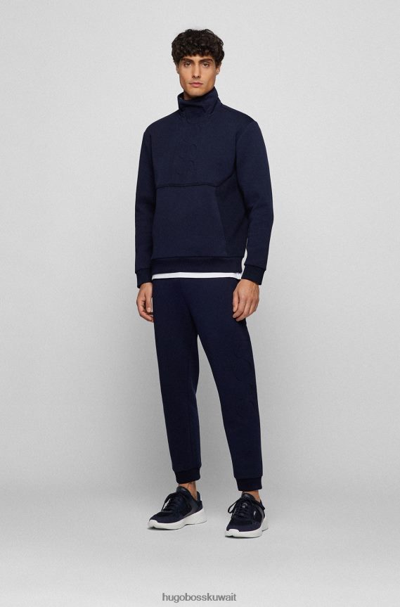 4TFNJN4703 أزرق غامق Hugo Boss حذاء Hugo Hybrid مع جلد مربوط وشبكة باللون الأزرق الداكن