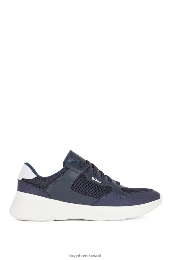 4TFNJN4703 أزرق غامق Hugo Boss حذاء Hugo Hybrid مع جلد مربوط وشبكة باللون الأزرق الداكن