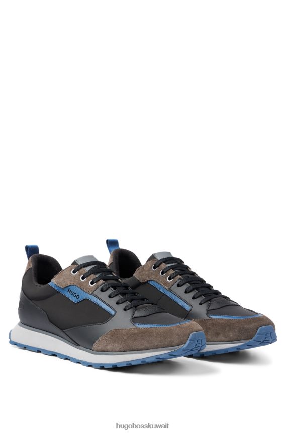 4TFNJN4713 أسود Hugo Boss حذاء رياضي أسود من Hugo مستوحى من الطراز القديم مع جلد سويدي وشبكة