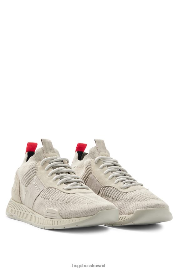 4TFNJN4715 رمادي فاتح Hugo Boss حذاء هوغو جورب بجزء علوي من اللون الرمادي الفاتح