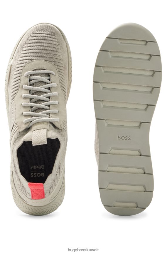 4TFNJN4715 رمادي فاتح Hugo Boss حذاء هوغو جورب بجزء علوي من اللون الرمادي الفاتح