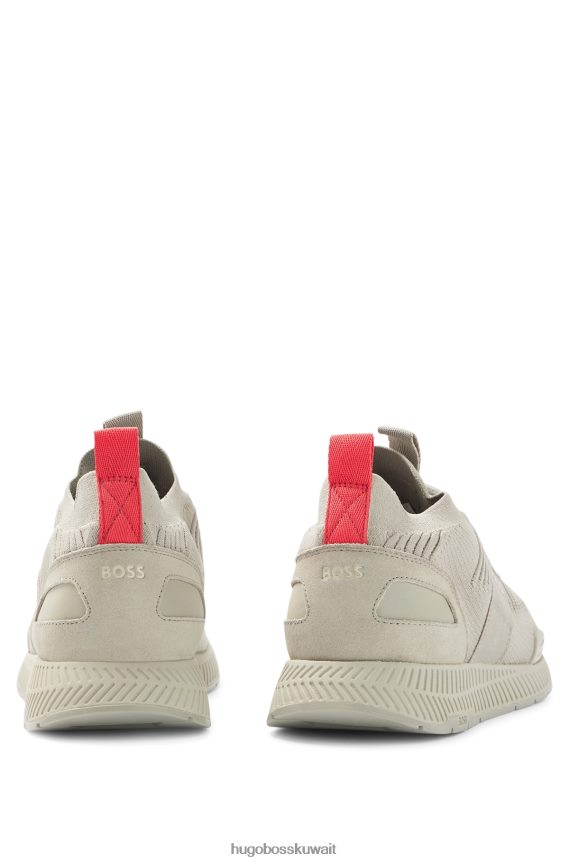 4TFNJN4715 رمادي فاتح Hugo Boss حذاء هوغو جورب بجزء علوي من اللون الرمادي الفاتح