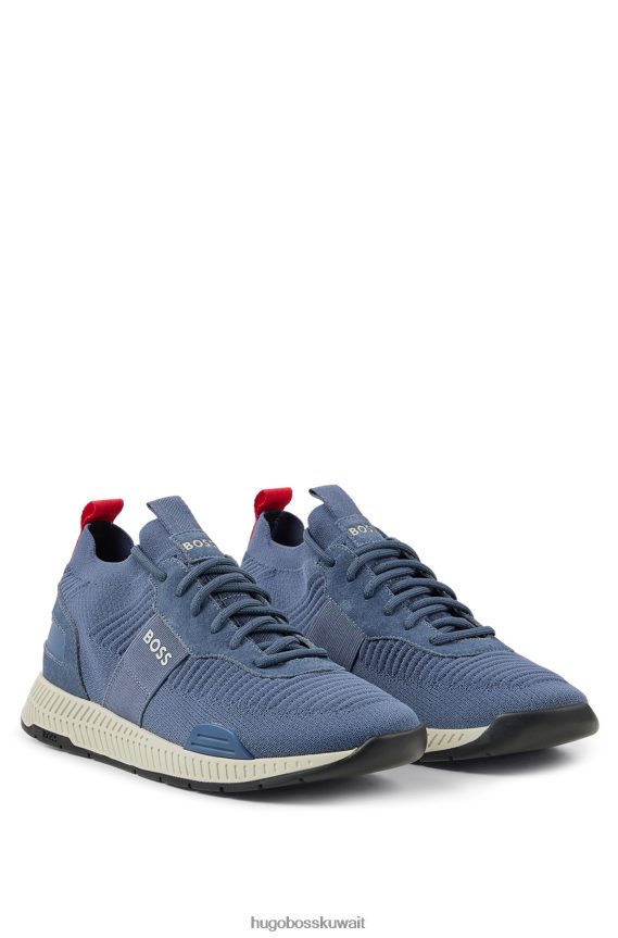 4TFNJN4717 أزرق Hugo Boss حذاء رياضي ذو جورب أزرق مع جزء علوي من هوغو