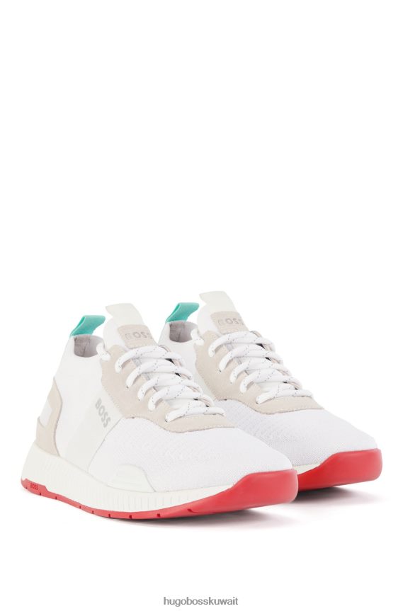 4TFNJN4722 أبيض Hugo Boss حذاء رياضي على شكل جورب مع جزء علوي من هوغو باللون الأبيض
